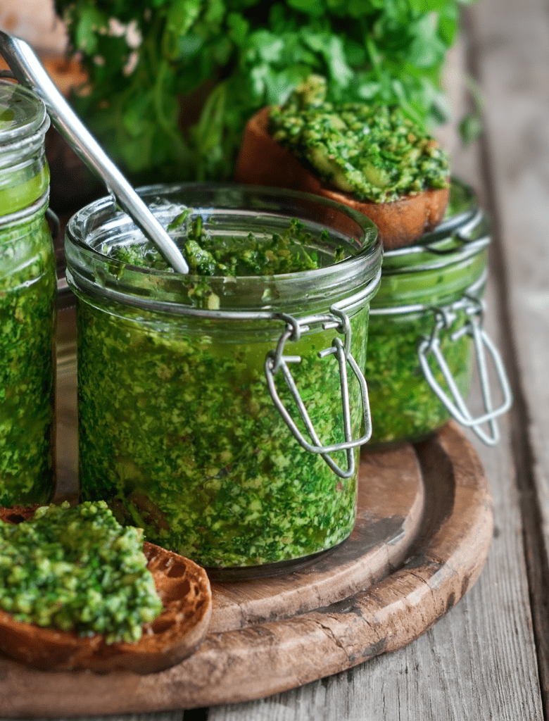 Pesto de fanes de légumes & huile d'olive